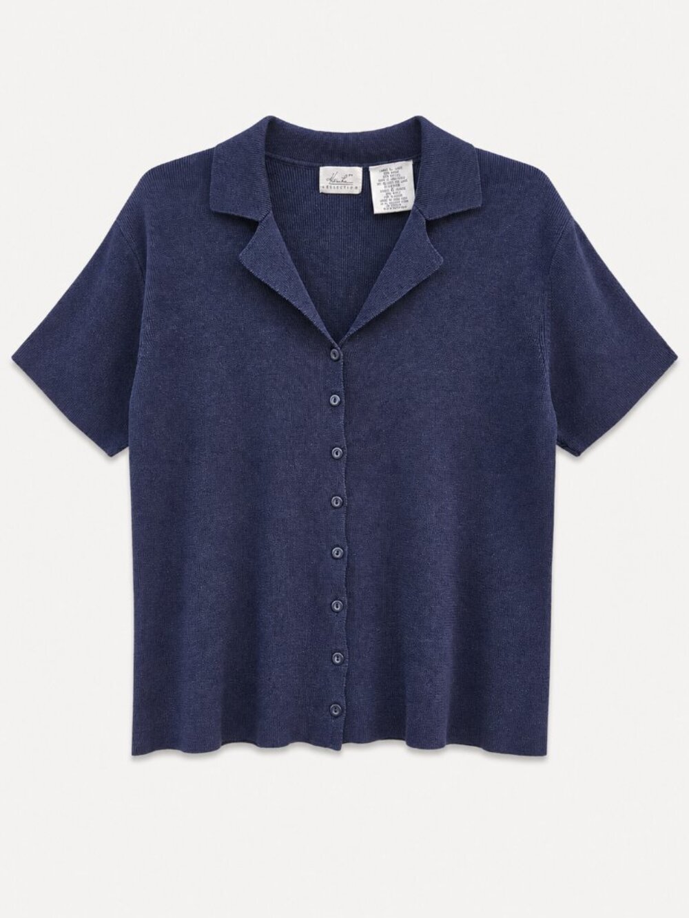 Kathie Lee Vintage Navy Blue Collared Short Sleeve Sweater - L